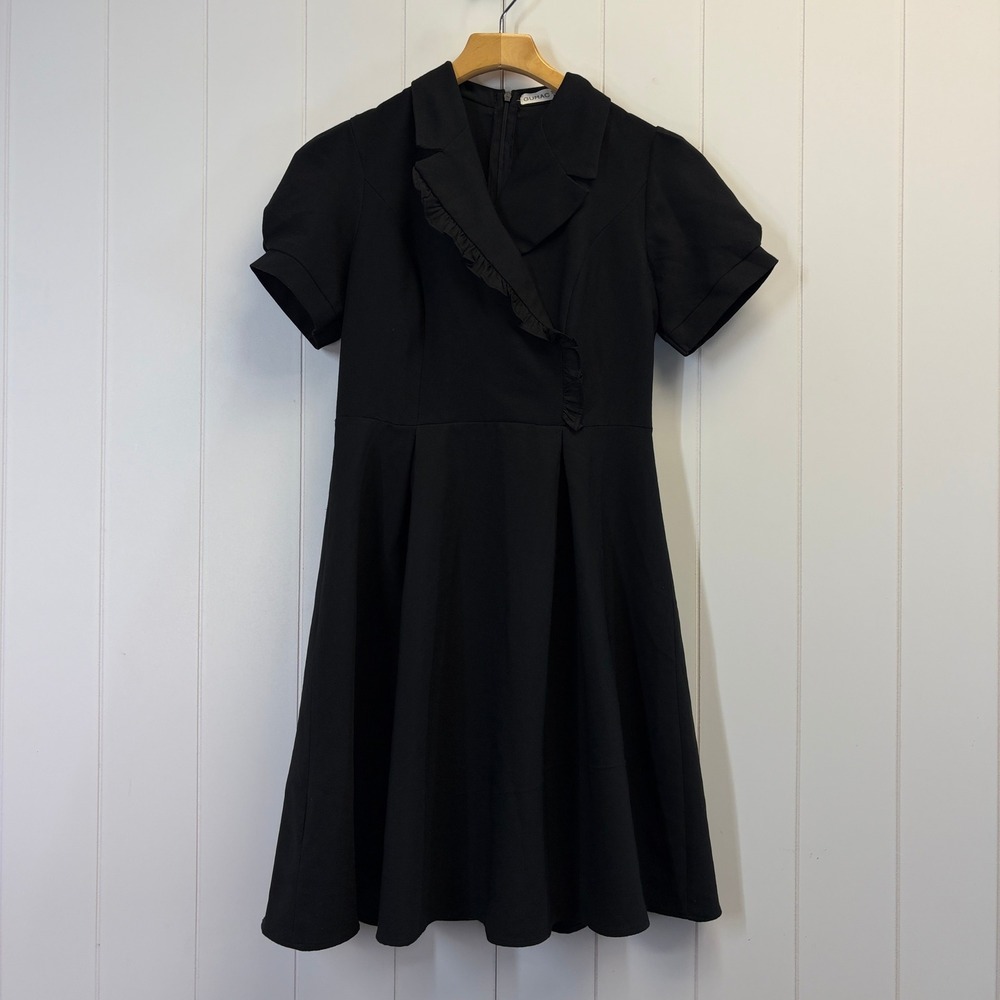 Classic Dark Academia Fit & Flare Pleated Midi Dress Women Size M Gothic Mod